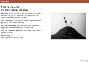Screenshot of pop up on Seppukoo's site